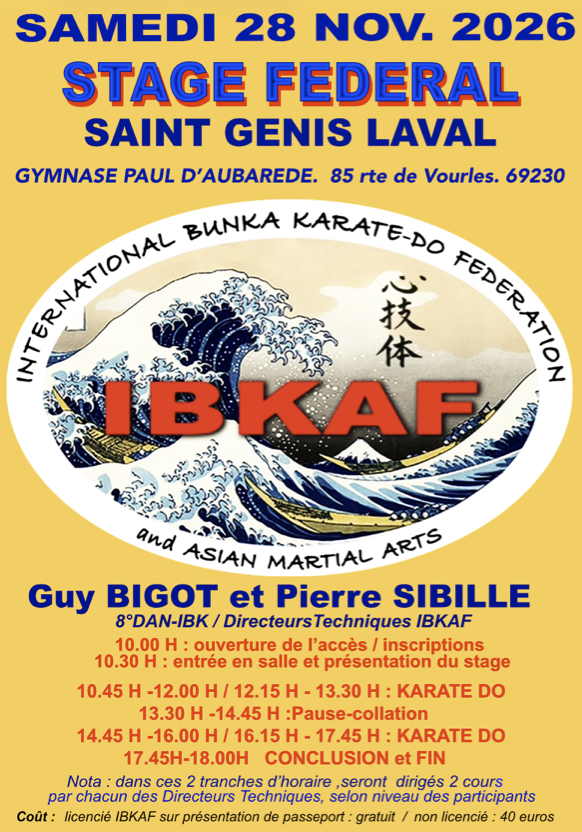 Stage Fédéral d'automne IBKAF | Saint-Genis-Laval | France Stage IBKF- 2026